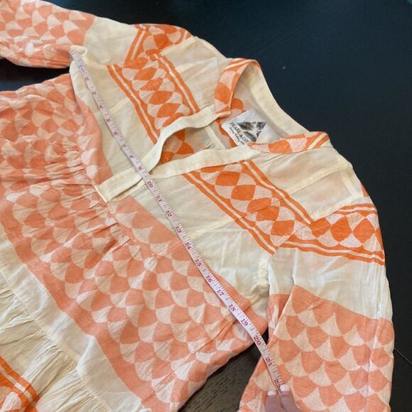 PEARL & CAVIAR Zakar Cotton 3/4 Sleeve Peach and Cream Greek Santorini Dress - Picture 5 of 8